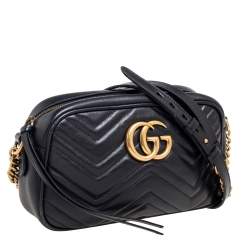 Pre Owned Gucci Black Leather Small GG Marmont Matelassé Shoulder Bag