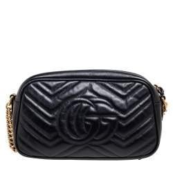 Pre Owned Gucci Black Leather Small GG Marmont Matelassé Shoulder Bag