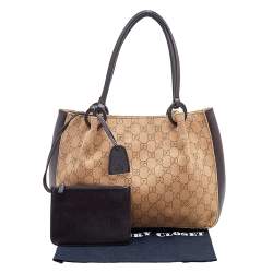 Pre Owned Gucci Beige/Brown GG Canvas And Leather Vintage Shoulder Bag