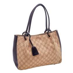Pre Owned Gucci Beige/Brown GG Canvas And Leather Vintage Shoulder Bag