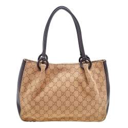 Pre Owned Gucci Beige/Brown GG Canvas And Leather Vintage Shoulder Bag