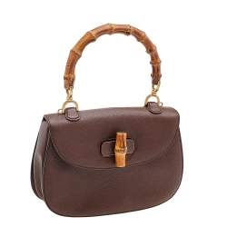 Gucci Brown Leather Vintage Classic Bamboo Top Handle Bag