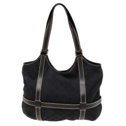 Pre Owned Gucci Black GG Canvas and Leather Royal Tote