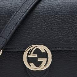 Gucci Black Leather Interlocking G Wallet on Chain