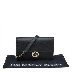 Gucci Black Leather Interlocking G Wallet on Chain