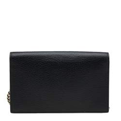 Gucci Black Leather Interlocking G Wallet on Chain