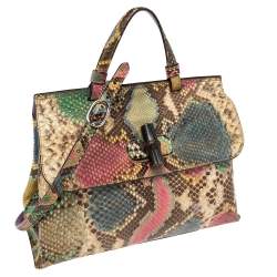 Pre Owned Gucci Multicolor Python Bamboo Daily Top Handle Bag