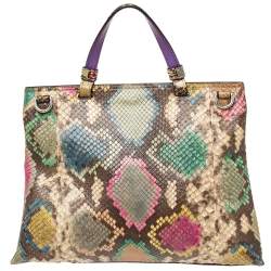 Pre Owned Gucci Multicolor Python Bamboo Daily Top Handle Bag