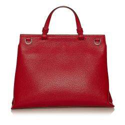 Pre Owned Gucci Red Leather Bamboo Daily Satchel Bag