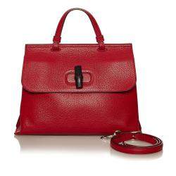 Pre Owned Gucci Red Leather Bamboo Daily Satchel Bag