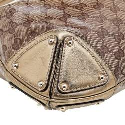 Pre Owned Gucci Beige/Gold GG Crystal Canvas and Leather Medium Babouska Indy Hobo