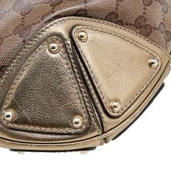 Pre Owned Gucci Beige/Gold GG Crystal Canvas and Leather Medium Babouska Indy Hobo