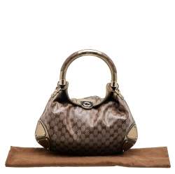Pre Owned Gucci Beige/Gold GG Crystal Canvas and Leather Medium Babouska Indy Hobo
