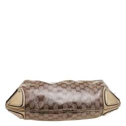 Pre Owned Gucci Beige/Gold GG Crystal Canvas and Leather Medium Babouska Indy Hobo