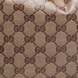 Pre Owned Gucci Beige/Gold GG Crystal Canvas and Leather Medium Babouska Indy Hobo