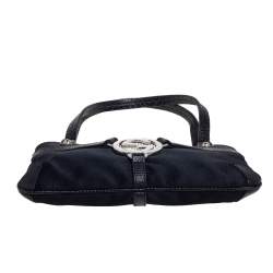 Pre Owned Gucci Black Fabric And Lizard Trim Reins Pochette