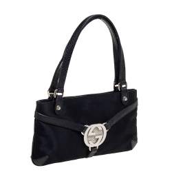 Pre Owned Gucci Black Fabric And Lizard Trim Reins Pochette