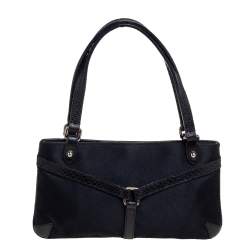 Pre Owned Gucci Black Fabric And Lizard Trim Reins Pochette