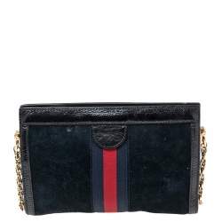 Pre Owned Gucci Black Suede and Leather Ophidia Dragon Shoulder Bag