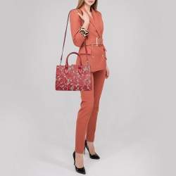 Pre Owned Gucci Red/Beige GG Supreme Canvas Arabesque Tote