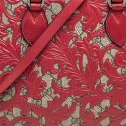 Pre Owned Gucci Red/Beige GG Supreme Canvas Arabesque Tote