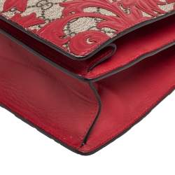 Pre Owned Gucci Red/Beige GG Supreme Canvas Arabesque Tote