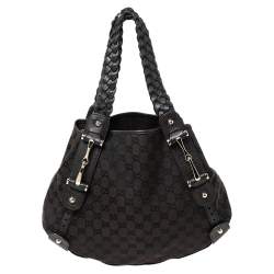 Pre Owned Gucci Chocolate Brown GG Canvas and Leather Pelham Shoulder Bag