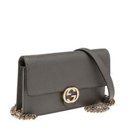 Gucci Grey Leather Interlocking G Wallet on Chain