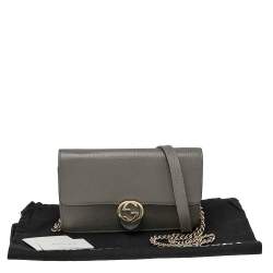 Gucci Grey Leather Interlocking G Wallet on Chain