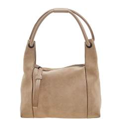 Pre Owned Gucci Beige Suede and Leather Hobo