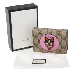 Gucci Beige GG Supreme Canvas Mystic Cat Compact Wallet