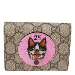Gucci Beige GG Supreme Canvas Mystic Cat Compact Wallet