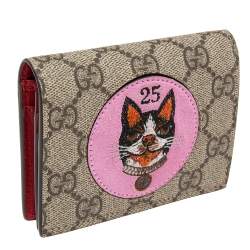Gucci Beige GG Supreme Canvas Mystic Cat Compact Wallet
