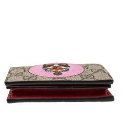 Gucci Beige GG Supreme Canvas Mystic Cat Compact Wallet