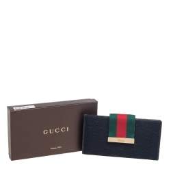 Pre Owned Gucci Black GG Canvas and Leather Web Flap Continental Wallet