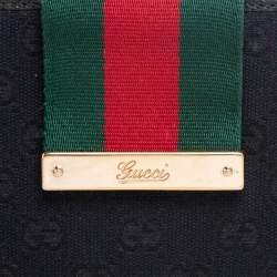 Pre Owned Gucci Black GG Canvas and Leather Web Flap Continental Wallet