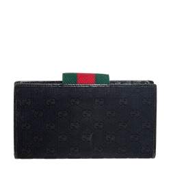 Pre Owned Gucci Black GG Canvas and Leather Web Flap Continental Wallet