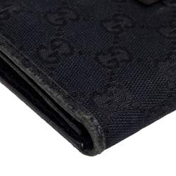 Pre Owned Gucci Black GG Canvas and Leather Web Flap Continental Wallet