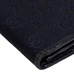 Pre Owned Gucci Black GG Canvas and Leather Web Flap Continental Wallet