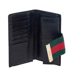 Pre Owned Gucci Black GG Canvas and Leather Web Flap Continental Wallet