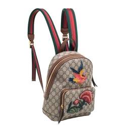 Pre Owned Gucci Beige GG Supreme Canvas and Leather Limited Edition Embroidered Backpack