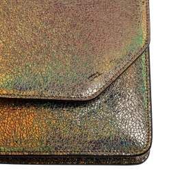 Pre Owned Gucci Multicolor Iridescent Crackled Leather 58 Clutch