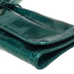 Gucci Metallic Green Python Malika Clutch