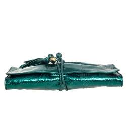 Gucci Metallic Green Python Malika Clutch