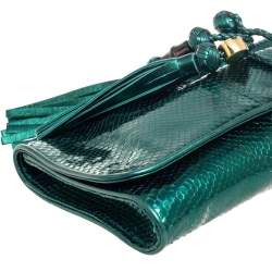 Gucci Metallic Green Python Malika Clutch