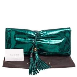 Gucci Metallic Green Python Malika Clutch