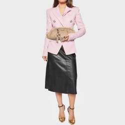 Pre Owned Gucci Beige Leather Bamboo Frame Tassel Clutch