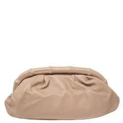 Pre Owned Gucci Beige Leather Bamboo Frame Tassel Clutch
