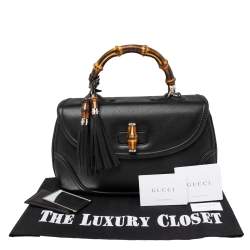 Pre Owned Gucci Black Leather New Bamboo Tassel Top Handle Bag