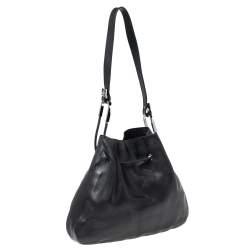 Pre Owned Gucci Black Leather Drawstring Bucket Bag